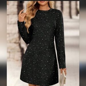 Emery Rose Black Starry Soft Stretch NWT Bodycon Long Sleeve Dress Size XL